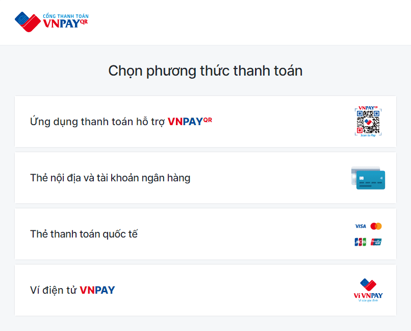 VNPAY payment methods